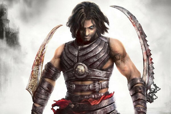 Prince of Persia in armor against the background of fog