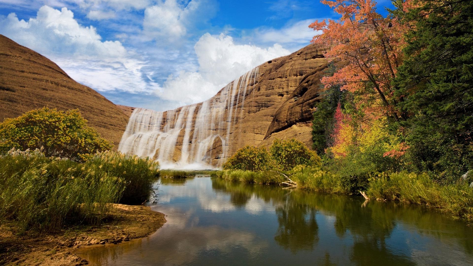 waterfalls water river landscape nature travel outdoors fall scenic tree mountain lake reflection wood park sky rock canyon