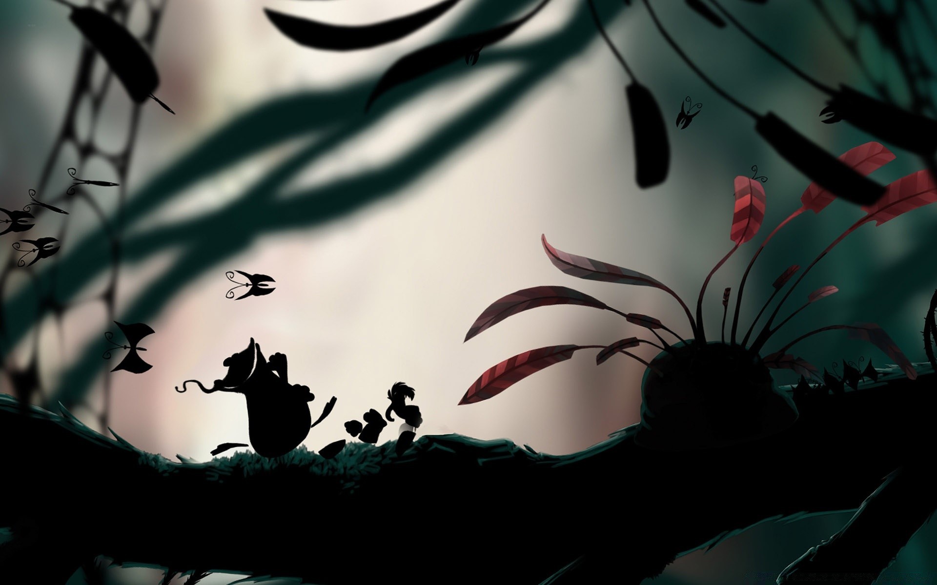 rayman bird silhouette tree flower art light blur insect sunset outdoors