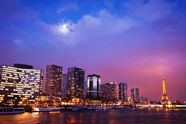 Evening beauty of city skyscrapers