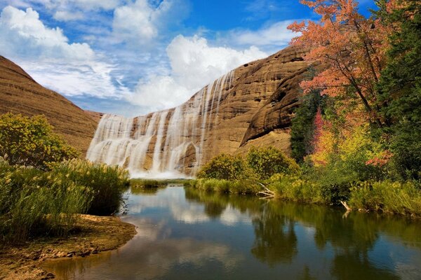 Beautiful landscape mountains and waterfall