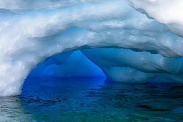 Iceberg ice floats on the water