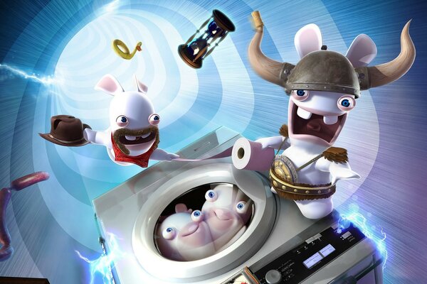 The heroes got stuck in the washing machine and flew