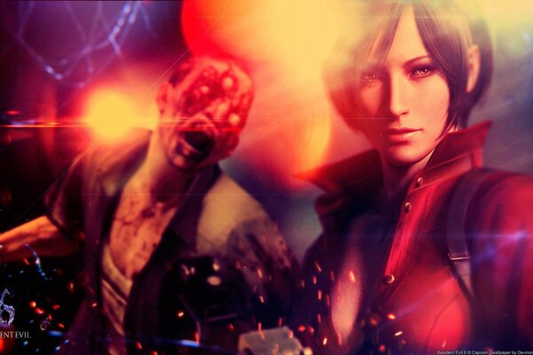 Resident evil. Hermosa chica y zombies