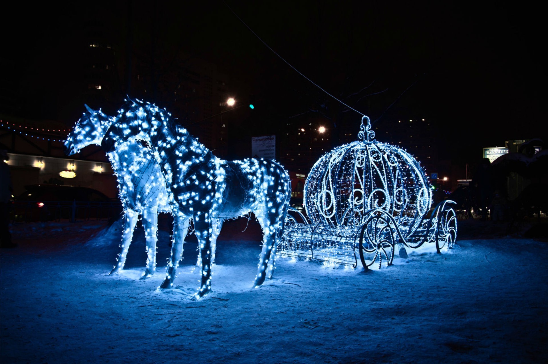 nouvel an hiver noël neige lumière festival mouvement cavalerie voyage soirée vacances