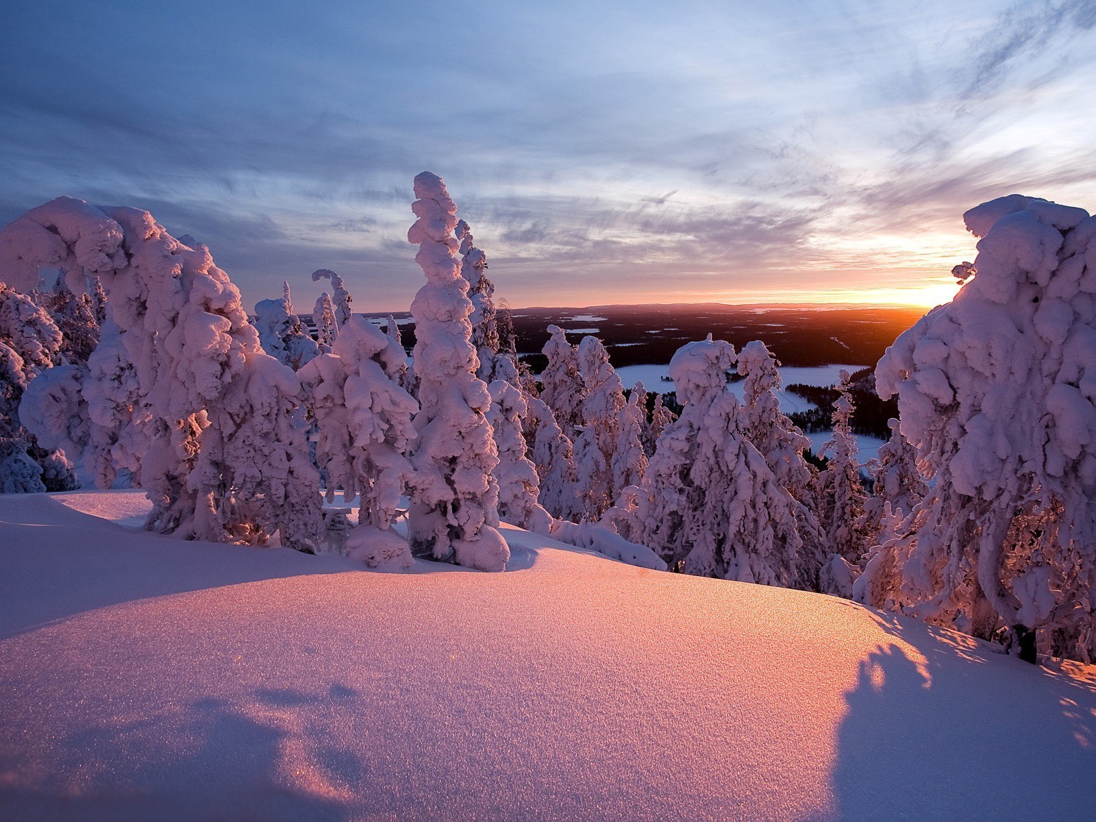 the sunset and sunrise snow winter ice cold frost frozen dawn landscape weather travel frosty