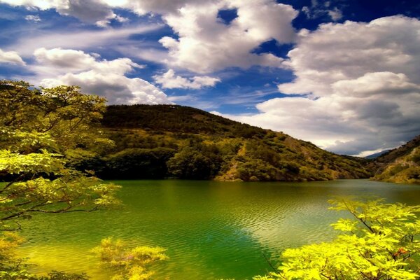 Beautiful autumn landscape of the lake