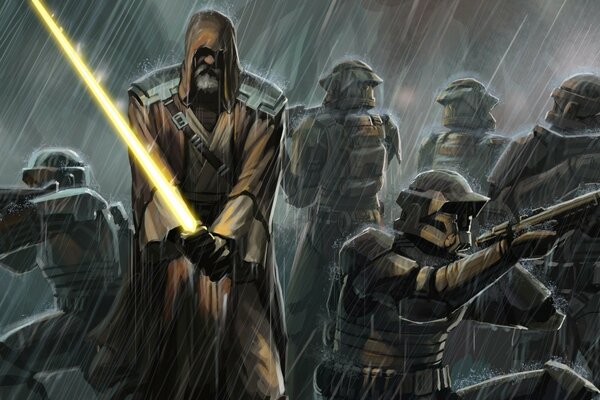 Cinq guerriers gardent le Jedi