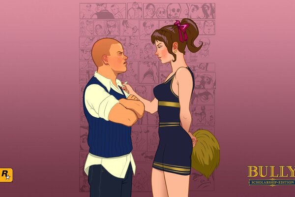 Cheerleader girl and schoolboy boyfriend in rockstar games