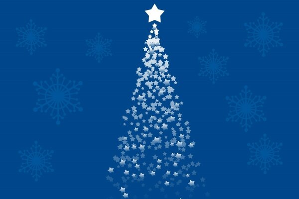 Installation of a Christmas tree on a blue background