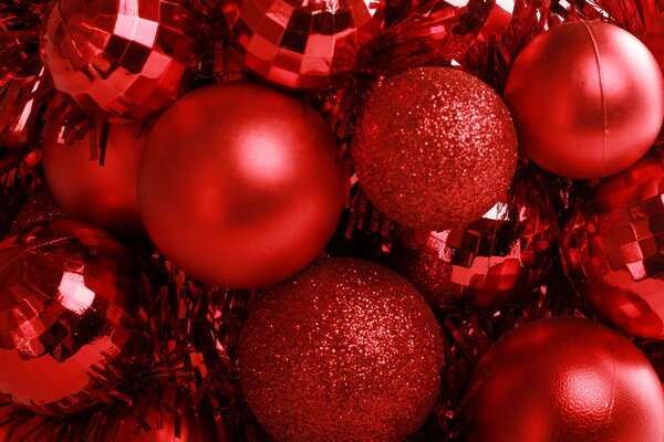 Christmas toys balls of red color