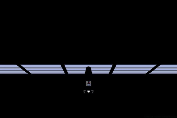A fragment from star wars in a dark room