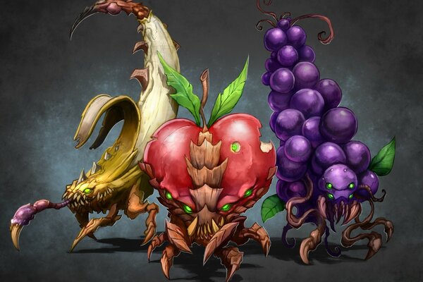 Jogo. Starcraft. Monstros em forma de frutas e legumes