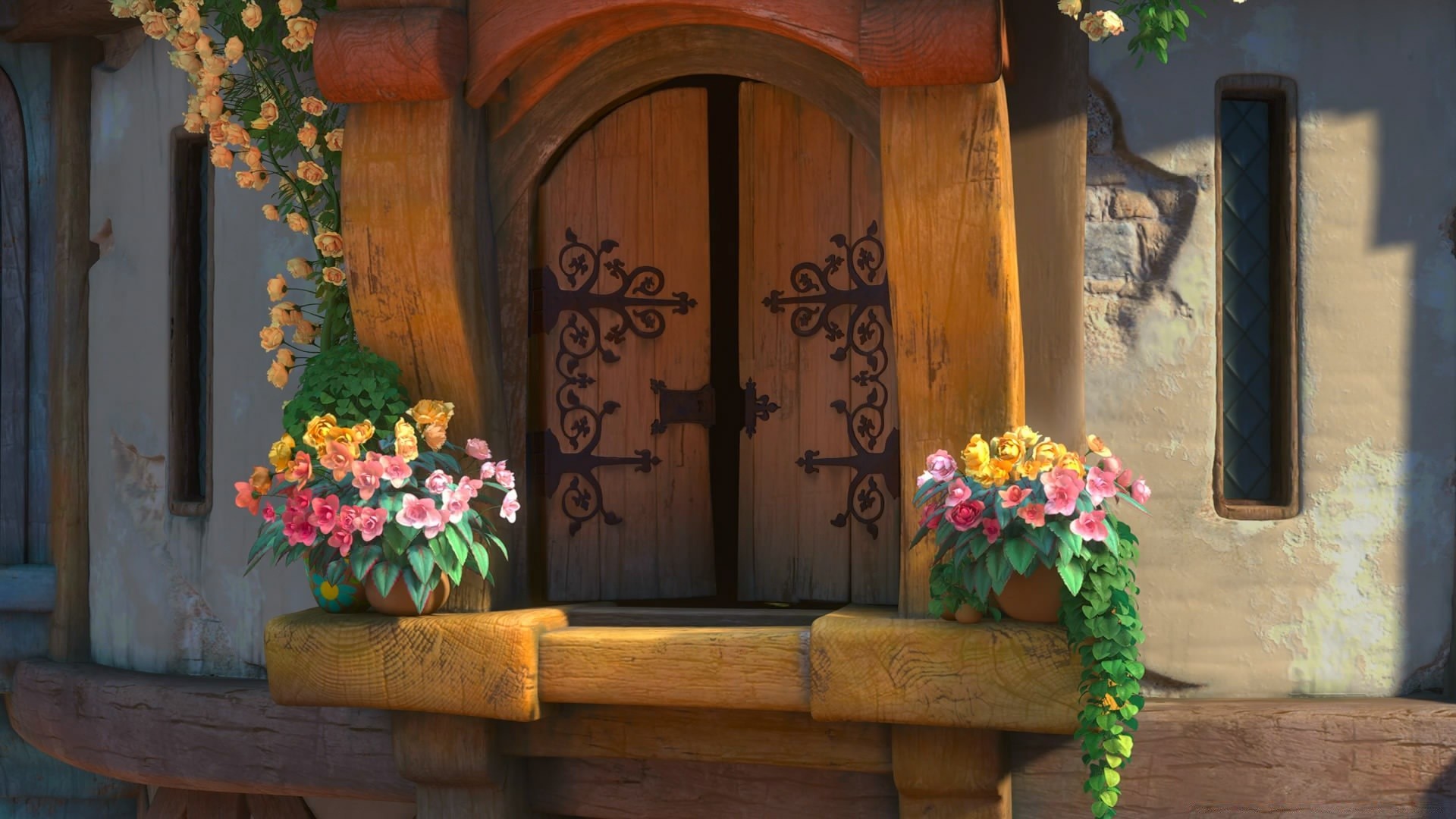 tangled house wood architecture flower door wooden decoration window religion traditional interior design indoors family vintage rustic old