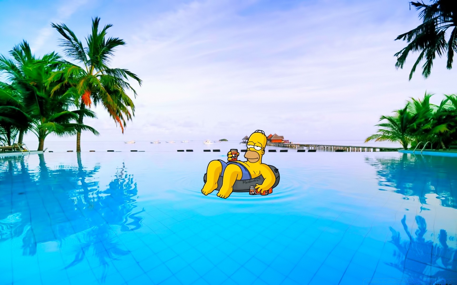 the simpsons tropikal tatil tatil su plaj cennet ada seyahat okyanus egzotik yaz yüzme idil denizler gevşeme dinlenme kum avuç içi lagün hindistan cevizi