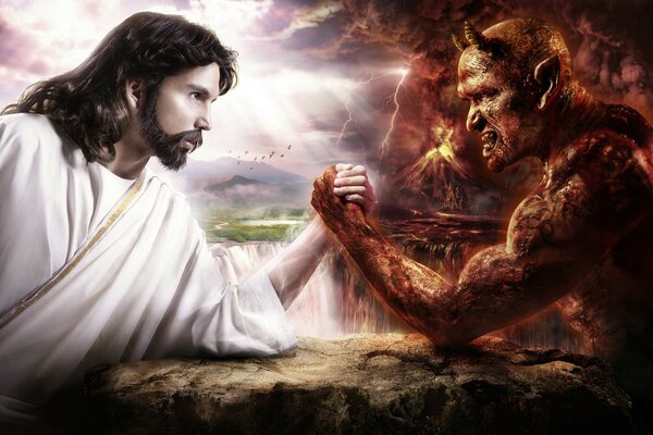 Religious drawing on the theme of the struggle between good and evil