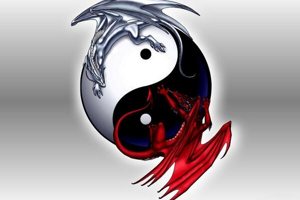 Yin- Yang mit Drachen