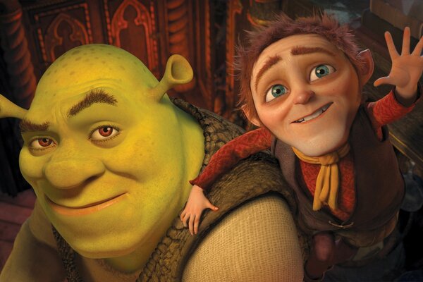 Portrait of characters from the cartoon Shrek forever