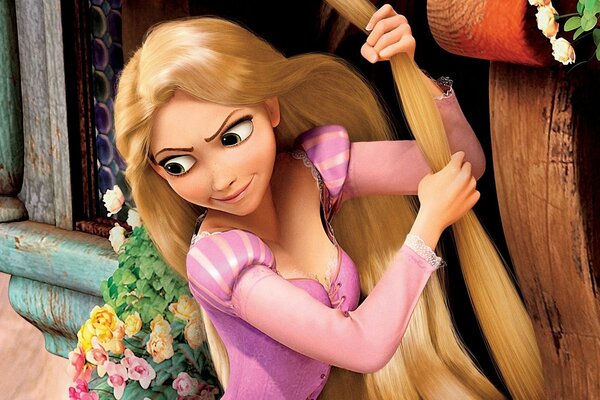 Chica de dibujos animados Rapunzel. Rapunzel en la torre