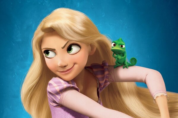 Cartoon characters Rapunzel on a blue background