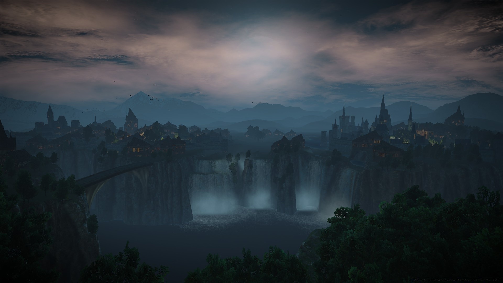 the witcher fog mist water dawn travel river architecture outdoors sunset sky city tree landscape