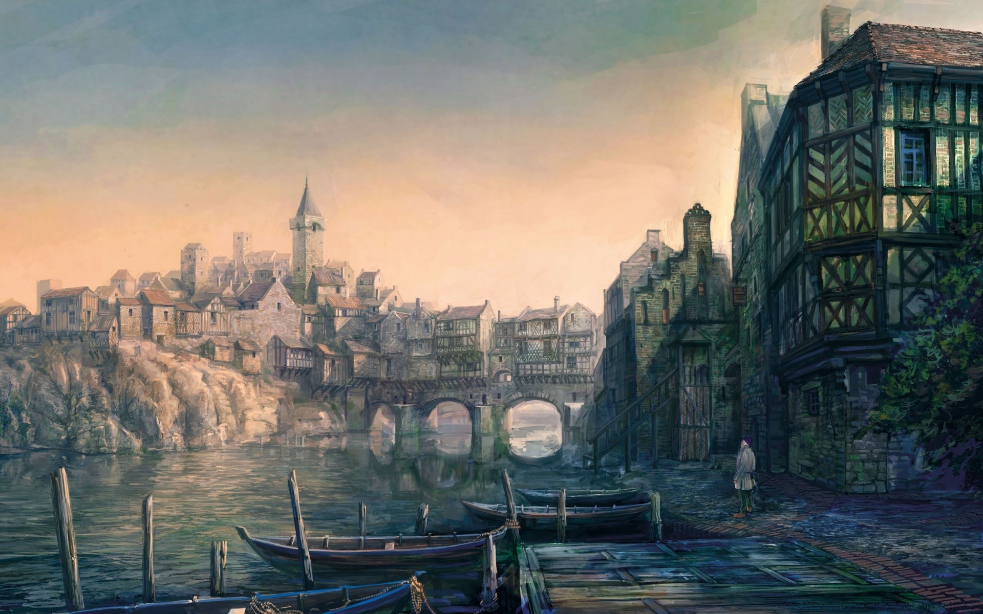 the witcher architecture travel city building water outdoors river tourism sky dusk cityscape old town