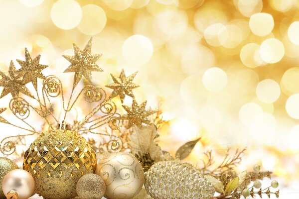 Christmas decorations in gold color