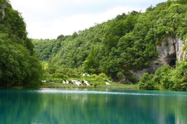 Natürlicher See im warmen Sommer