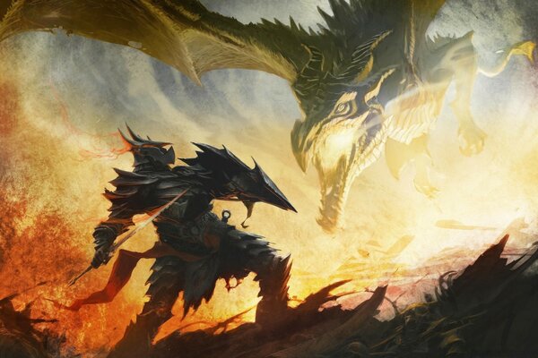 Illustration of the elder scrolls battle with the monster 