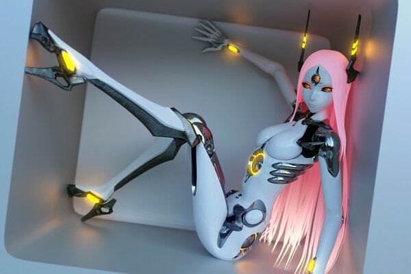 Beautiful robot girl on a white background