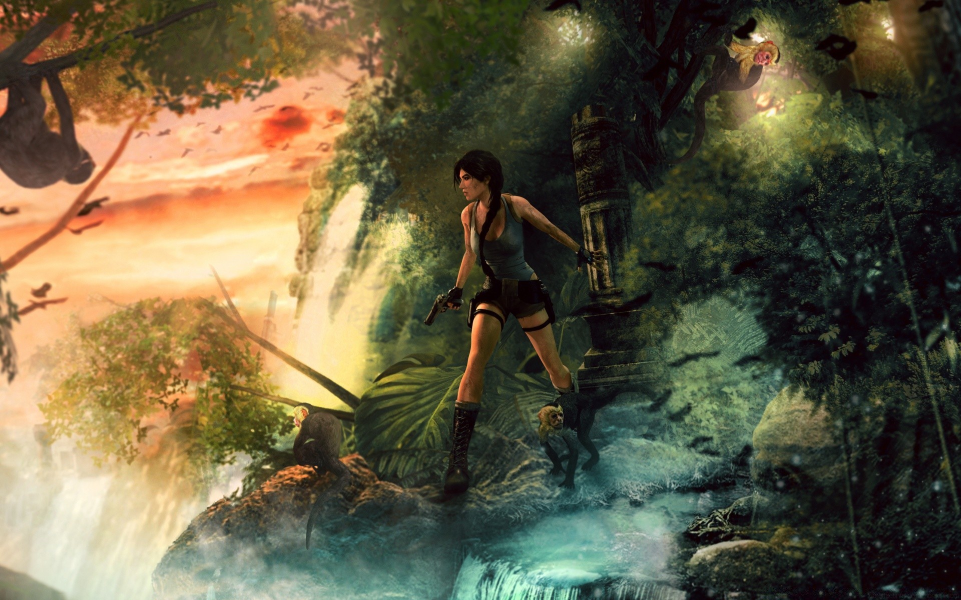 tomb raider acqua per il tempo libero adulto movimento cascata donna viaggi all aperto fiume luce singolo