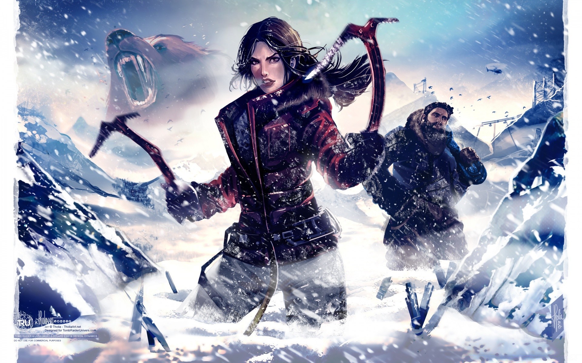 tomb raider snow winter cold fun recreation adult christmas skier woman action sport exhilaration