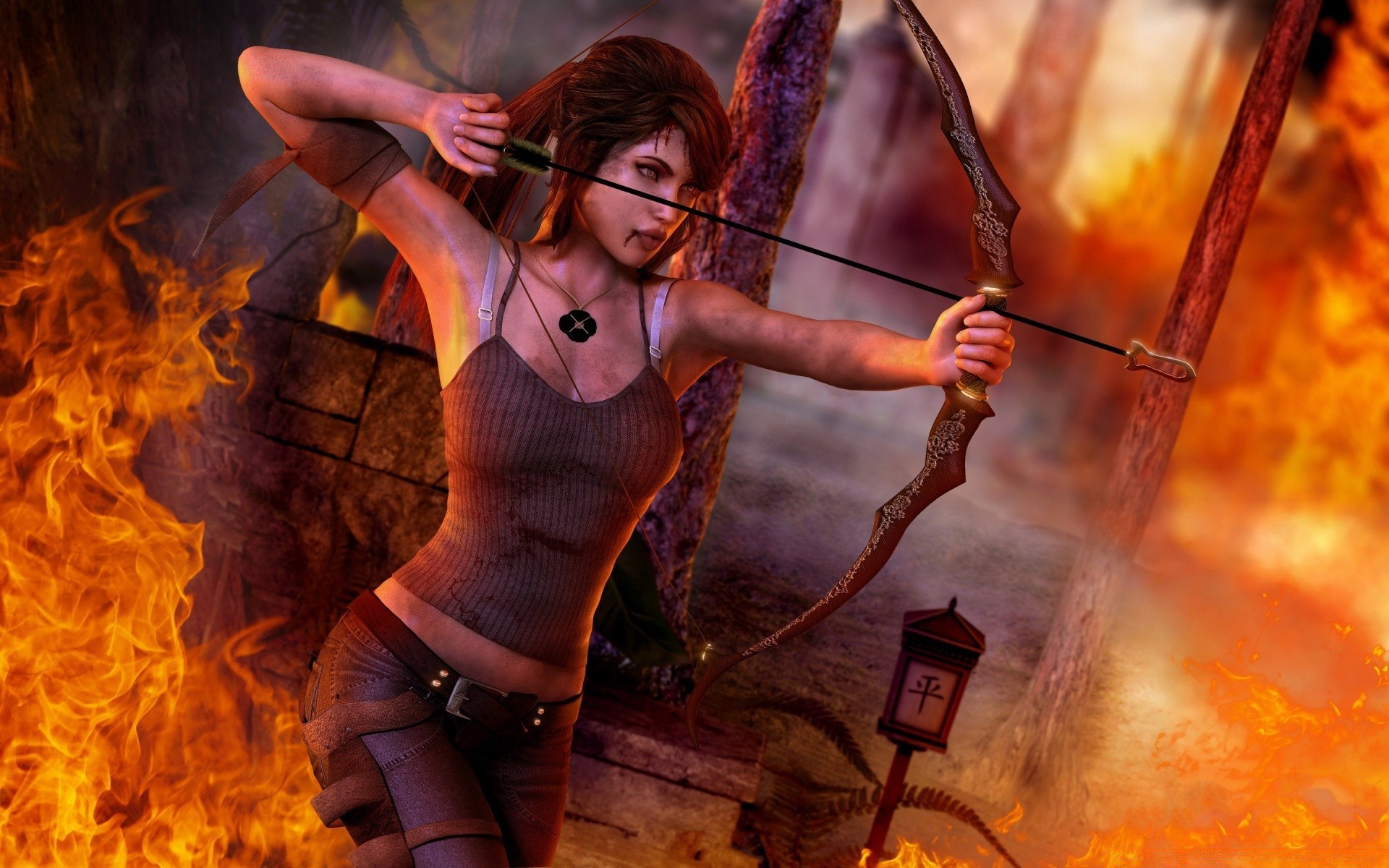 tomb raider flame smoke one woman adult girl music wear