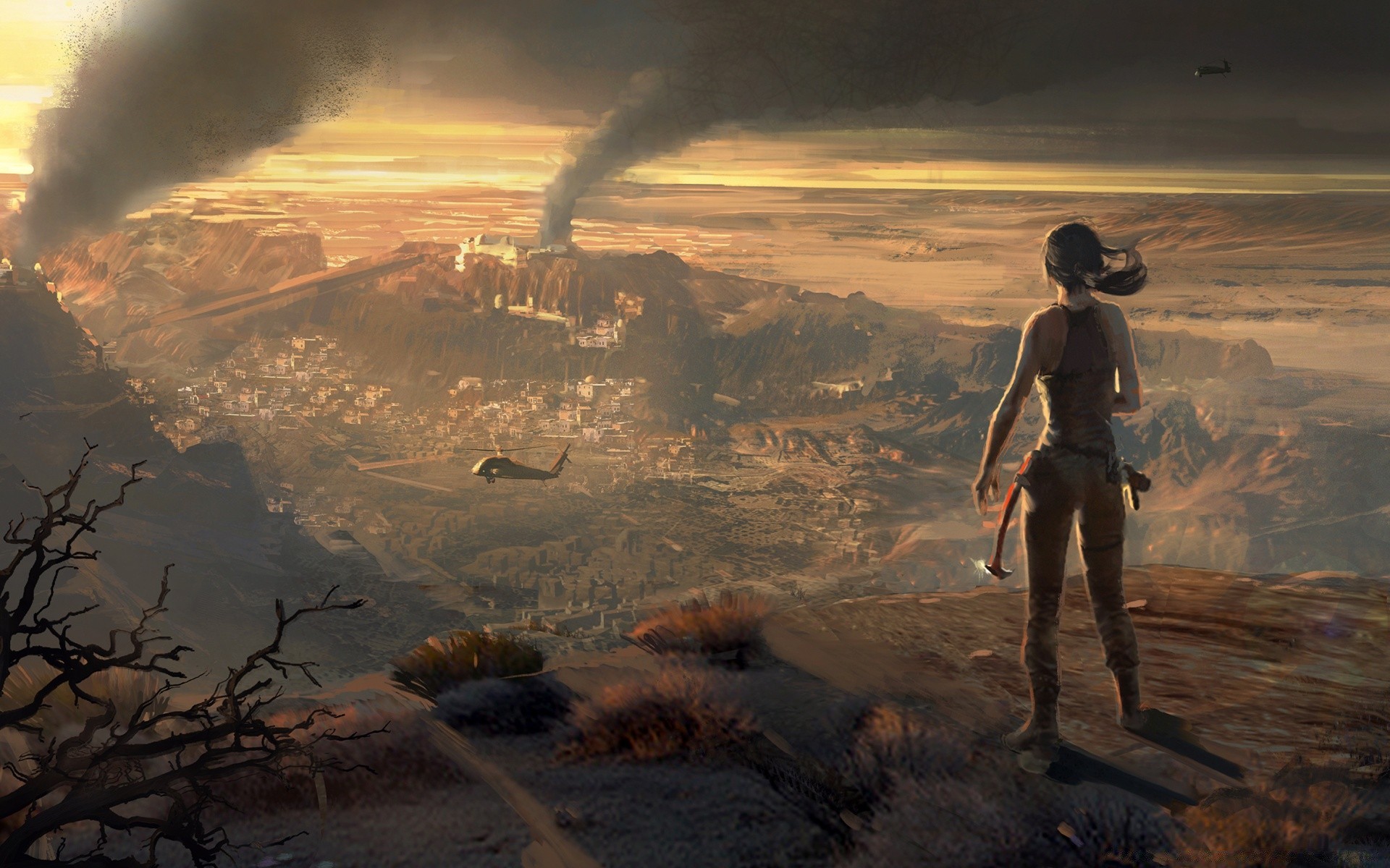 tomb raider paesaggio alba montagne tramonto deserto vulcano