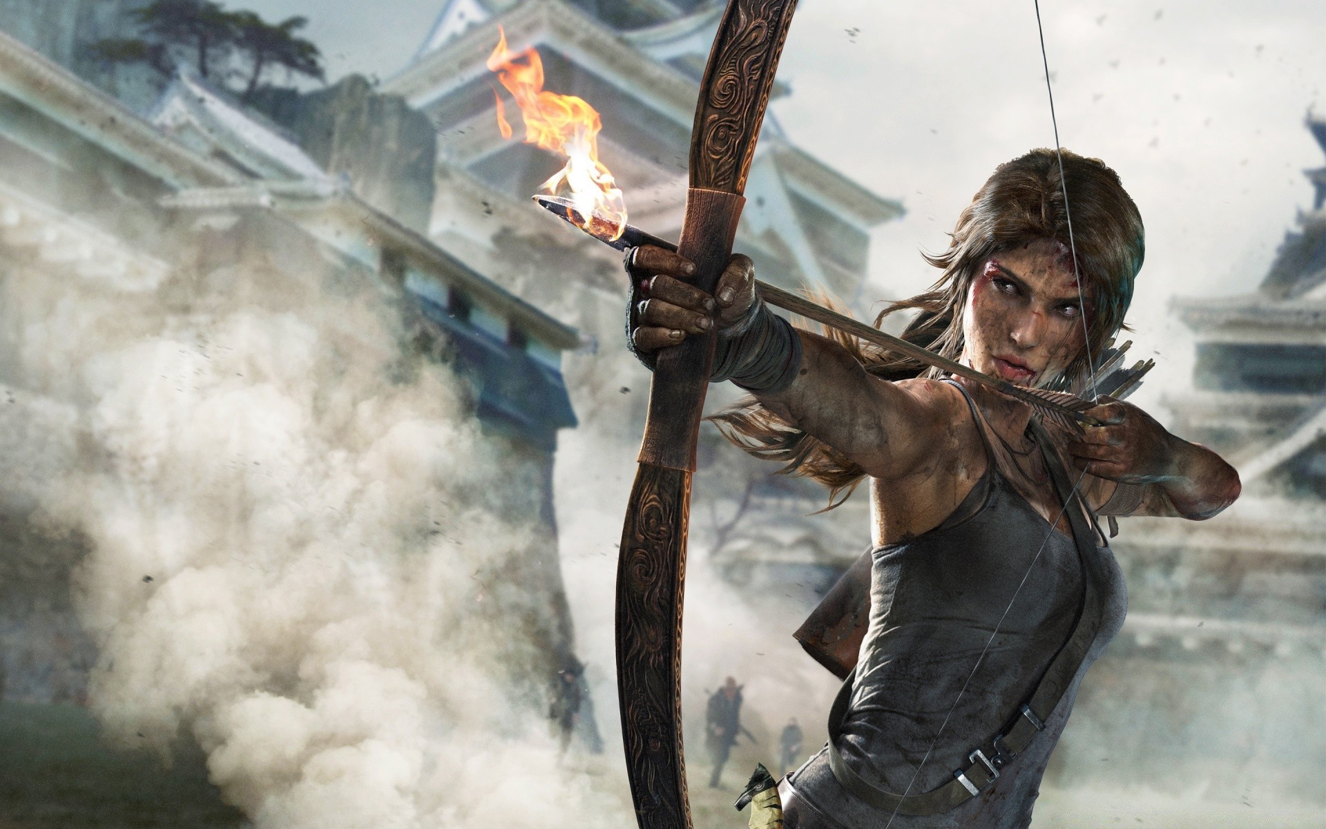 tomb raider singolo adulto donna fumo fiamma arma uomo guerra indossare pericolo ritratto