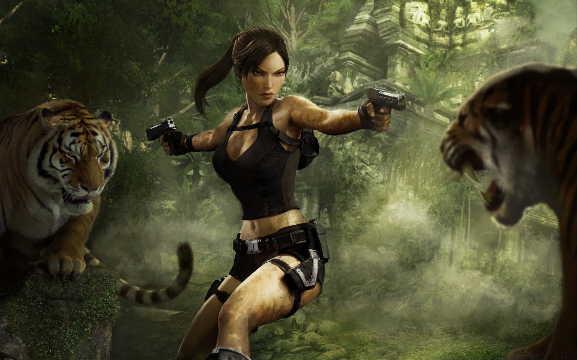 tomb raider adult one mammal two portrait woman tiger zoo