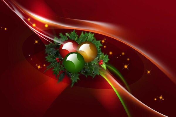 Balloons on a Christmas branch on a red background