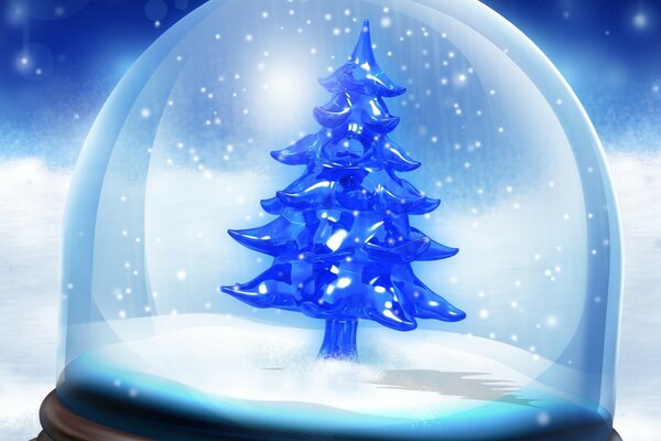 Winter gift: blue spruce in a snow globe