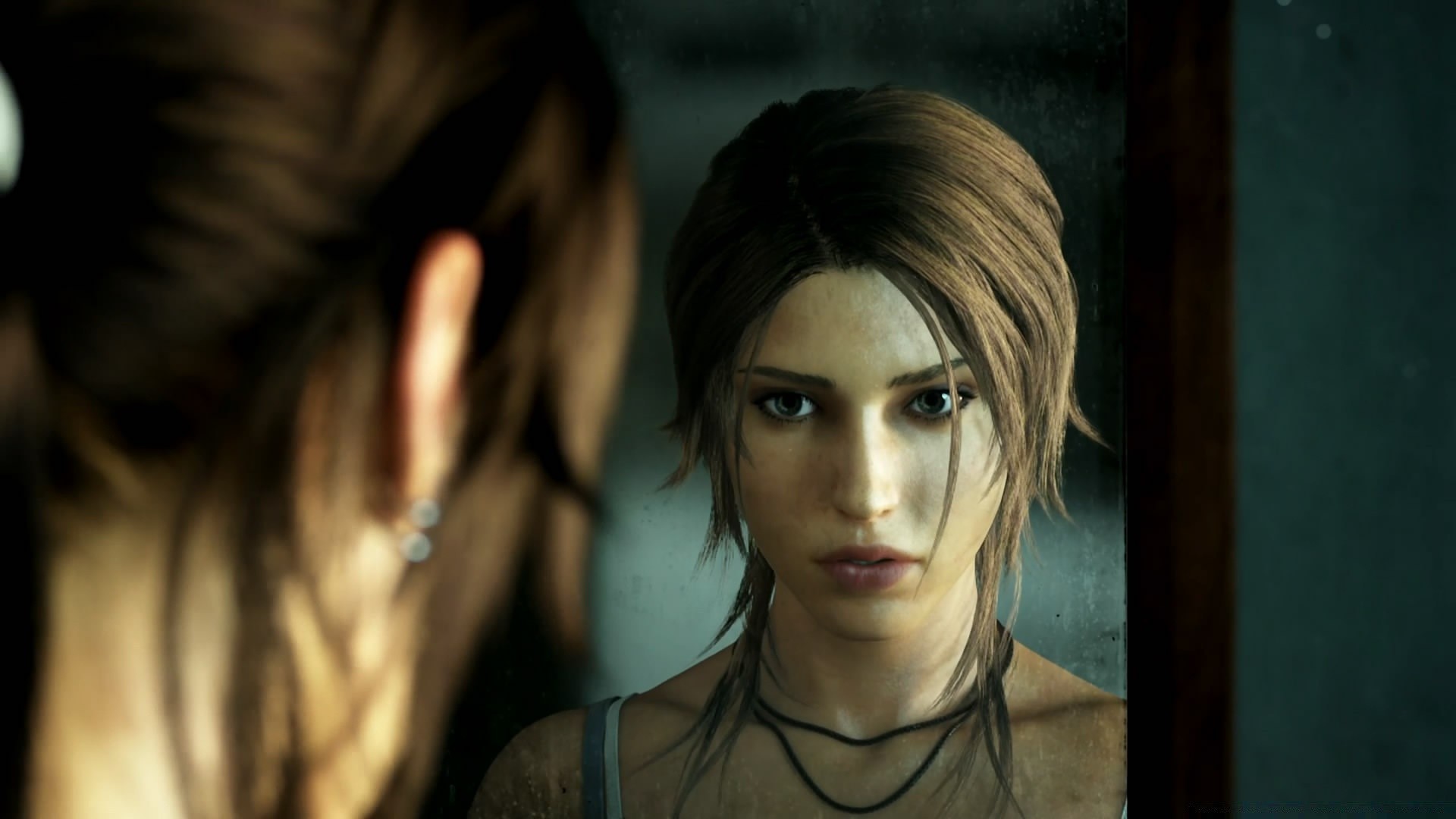 tomb raider porträt frau mädchen modell mode erwachsener ein licht tragen dunkel drinnen