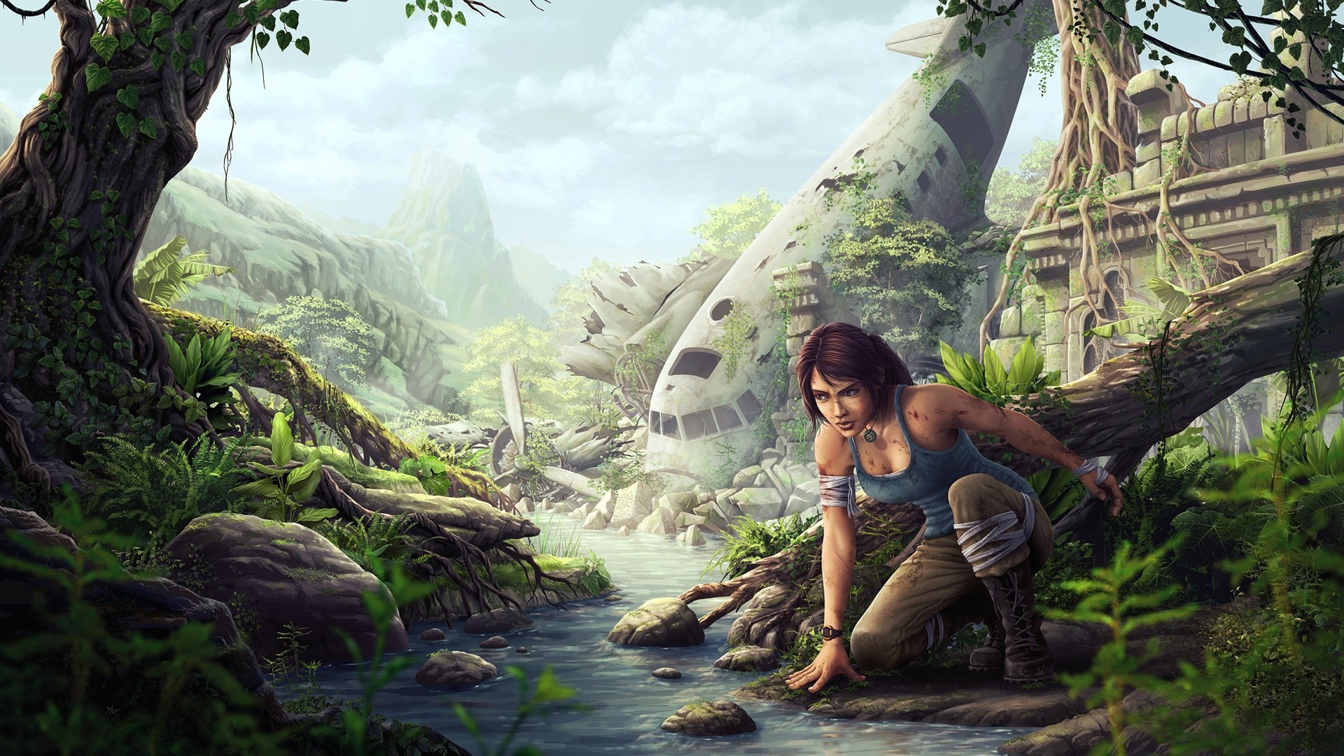 tomb raider natur wasser im freien holz holz reisen erwachsener ein berg rock landschaft fluss frau schön sommer