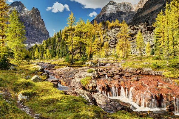 Beautiful autumn landscape on the background of mountains