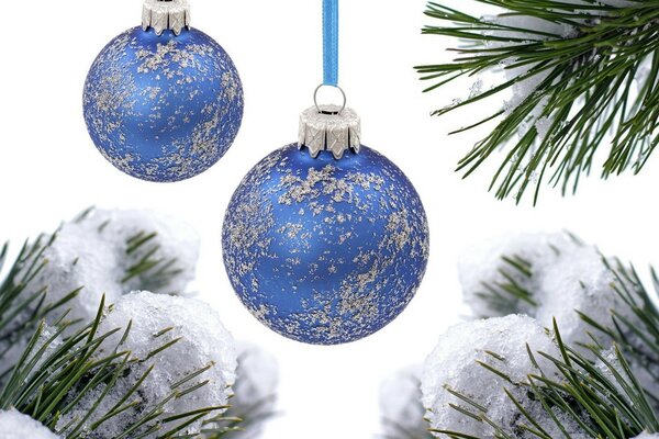 Blue Christmas ball on a snow background