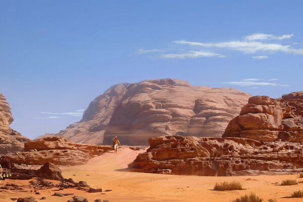 Un hombre solitario viaja en el desierto