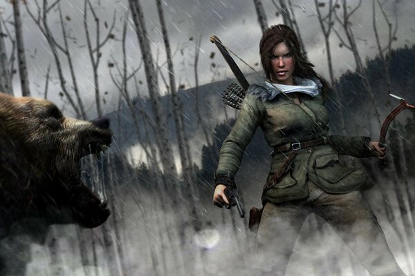 La chica con el oso del juego tomb raider