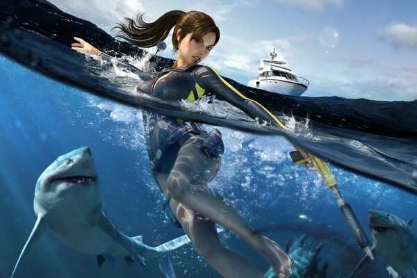 The girl with the shark from the tomb raider game