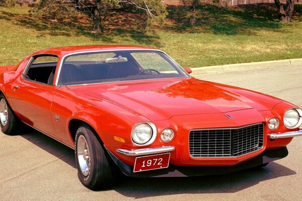 Coche rojo parado en la carretera