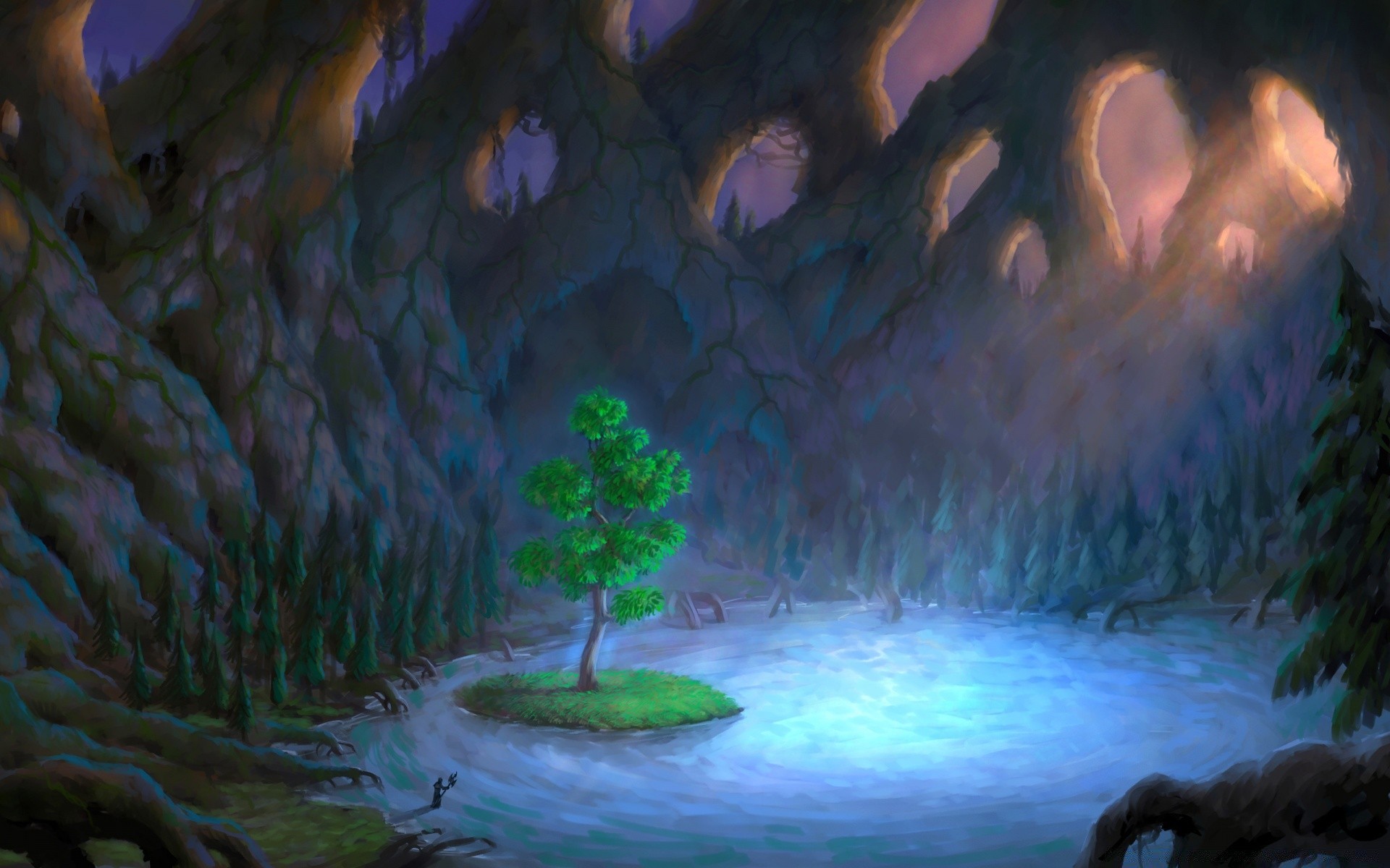 world of warcraft water light reflection landscape outdoors tree