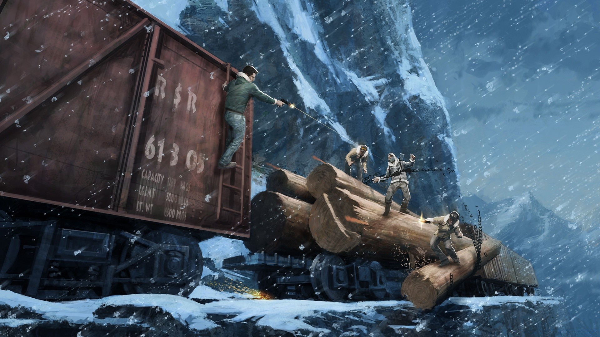 uncharted auto wasser transportsystem im freien schnee winter reisen säugetier