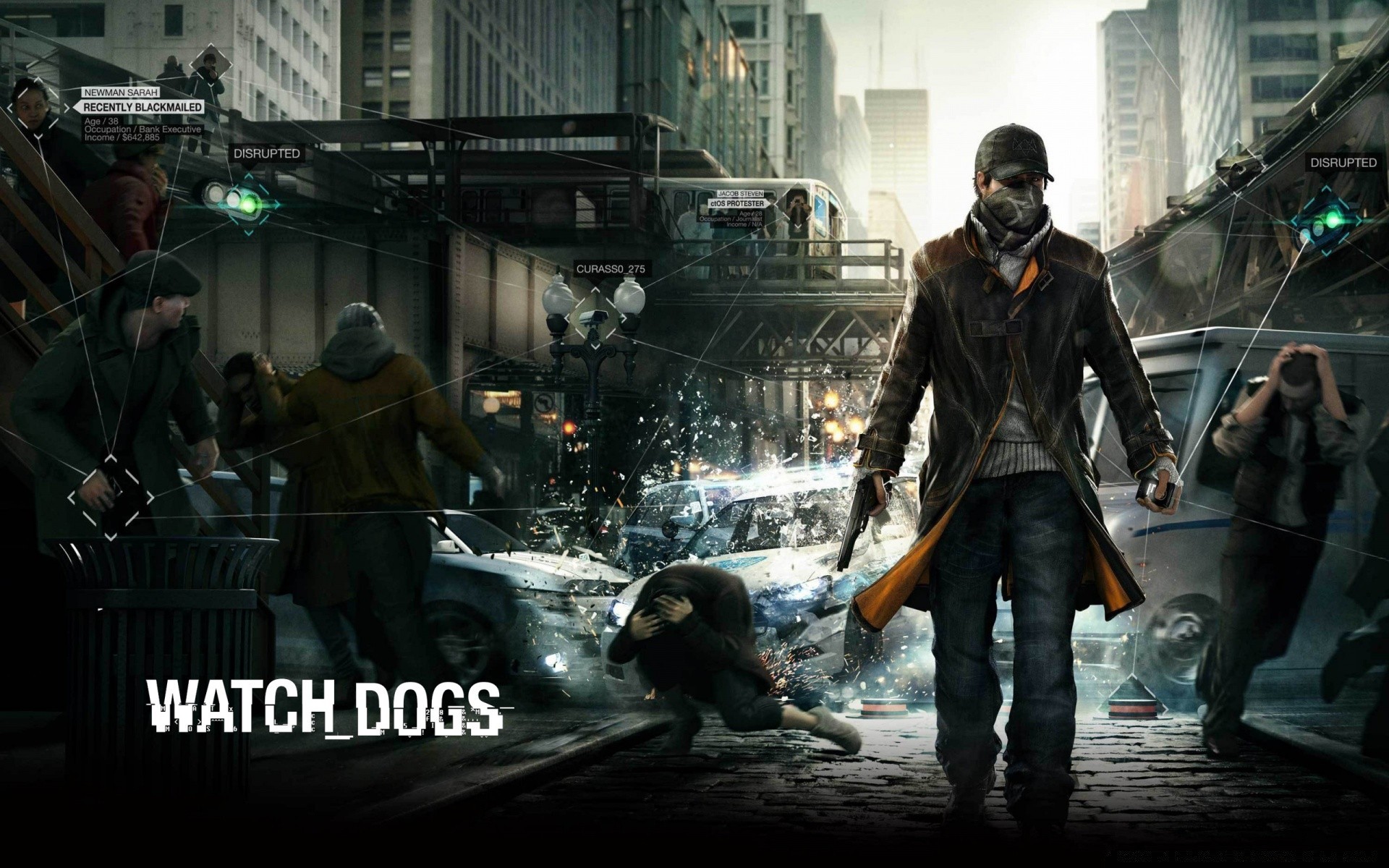 watch_dogs adult group rebellion police battle offense woman wear city man calamity street vehicle