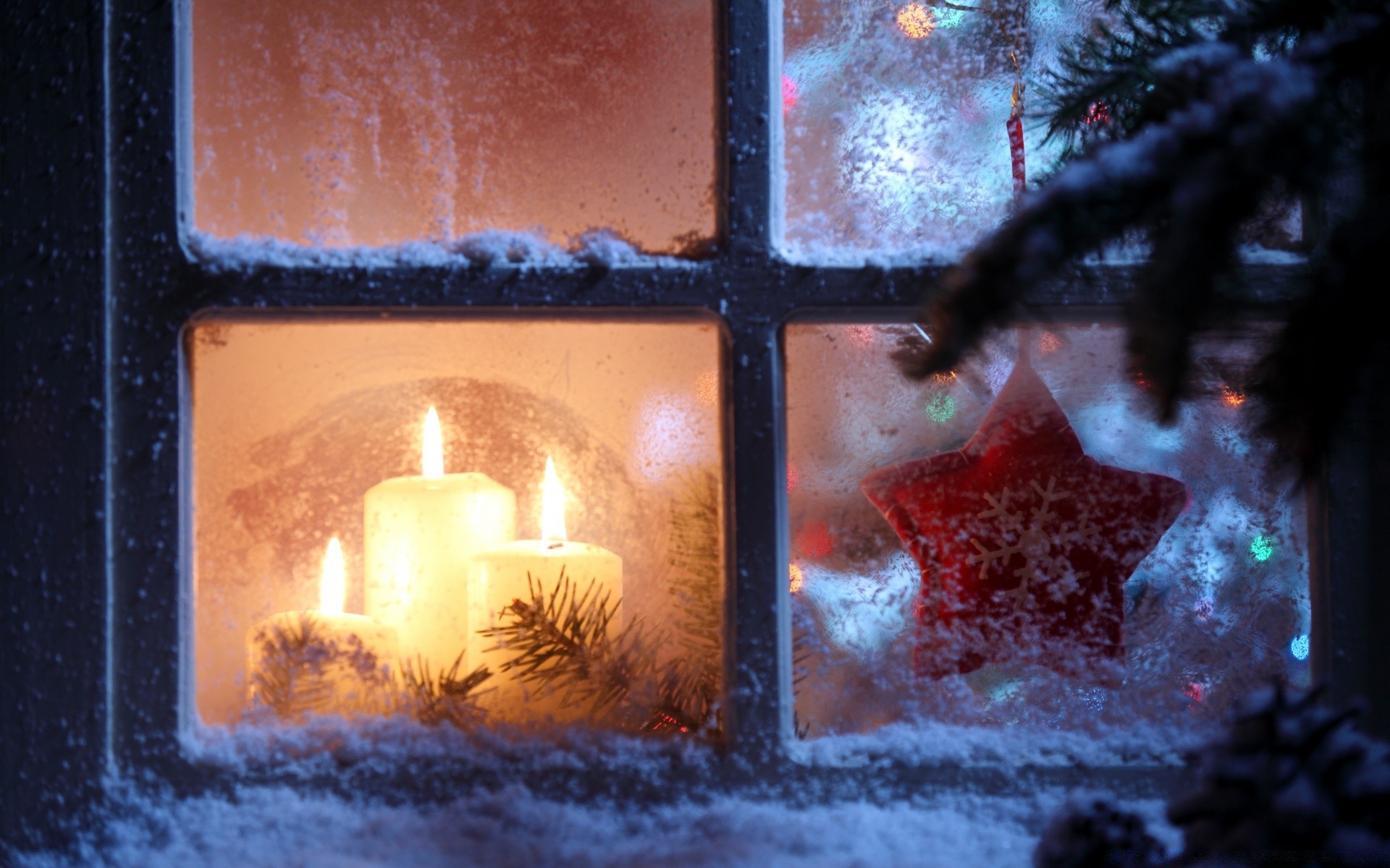 christmas flame window light winter painting